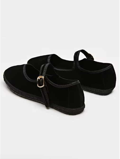 Ballerine Mary Jane in velluto con cinturino regolabile