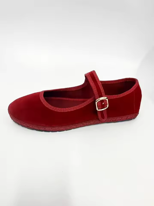 Ballerine Mary Jane in velluto con cinturino regolabile