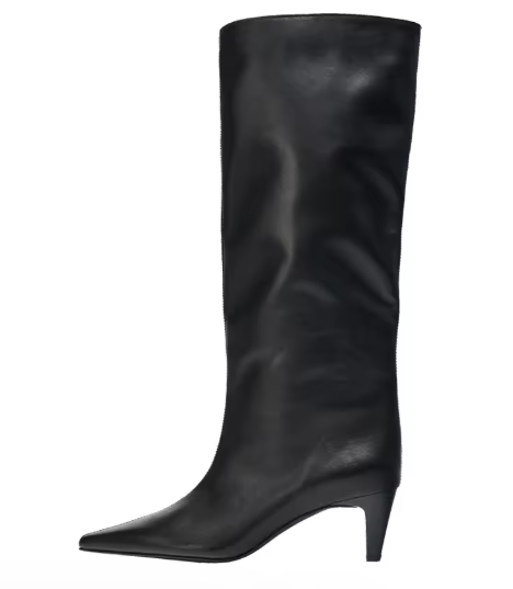 Stivale in pelle nera con tacco a rocchetto