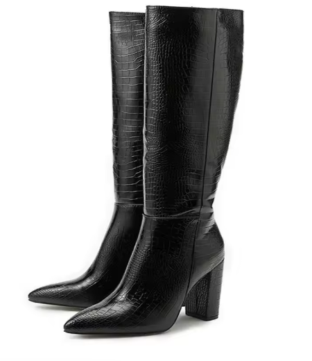 Stivali alti da donna in pelle effetto cocco