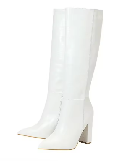 Stivali alti da donna in pelle effetto cocco