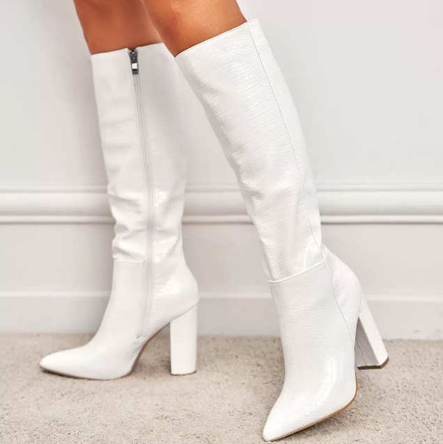 Stivali alti da donna in pelle effetto cocco